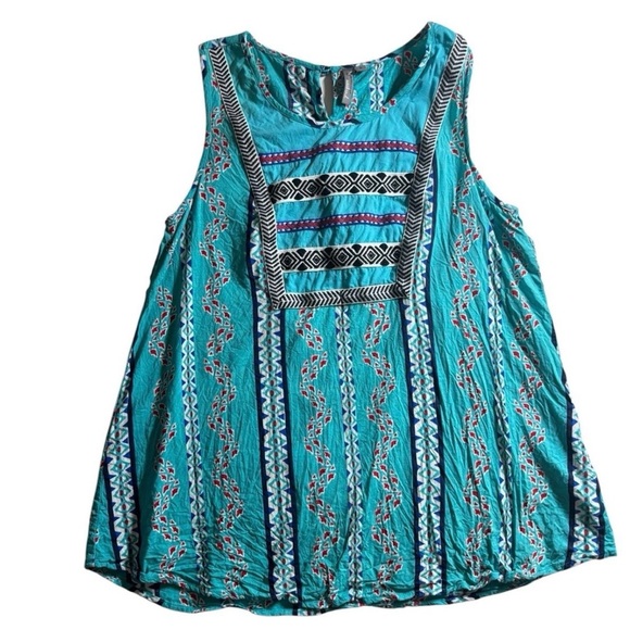 New Directions Teal and Navy Striped Tank Top Size small bohemian sleeveless top - Picture 1 of 8